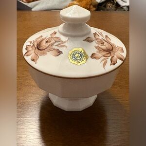 Westmoreland Glass White and Brown Floral Dish